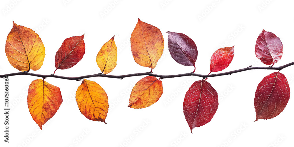 Autumn leaves on a branch on a transparent background. isolated background. Autumn leaves on a branch on a transparent background. isolated background.