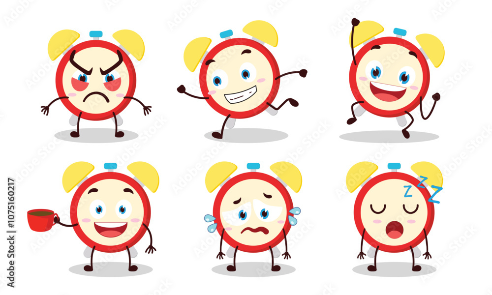 funny clock character with various pose activity design illustration funny clock character with various pose activity design illustration