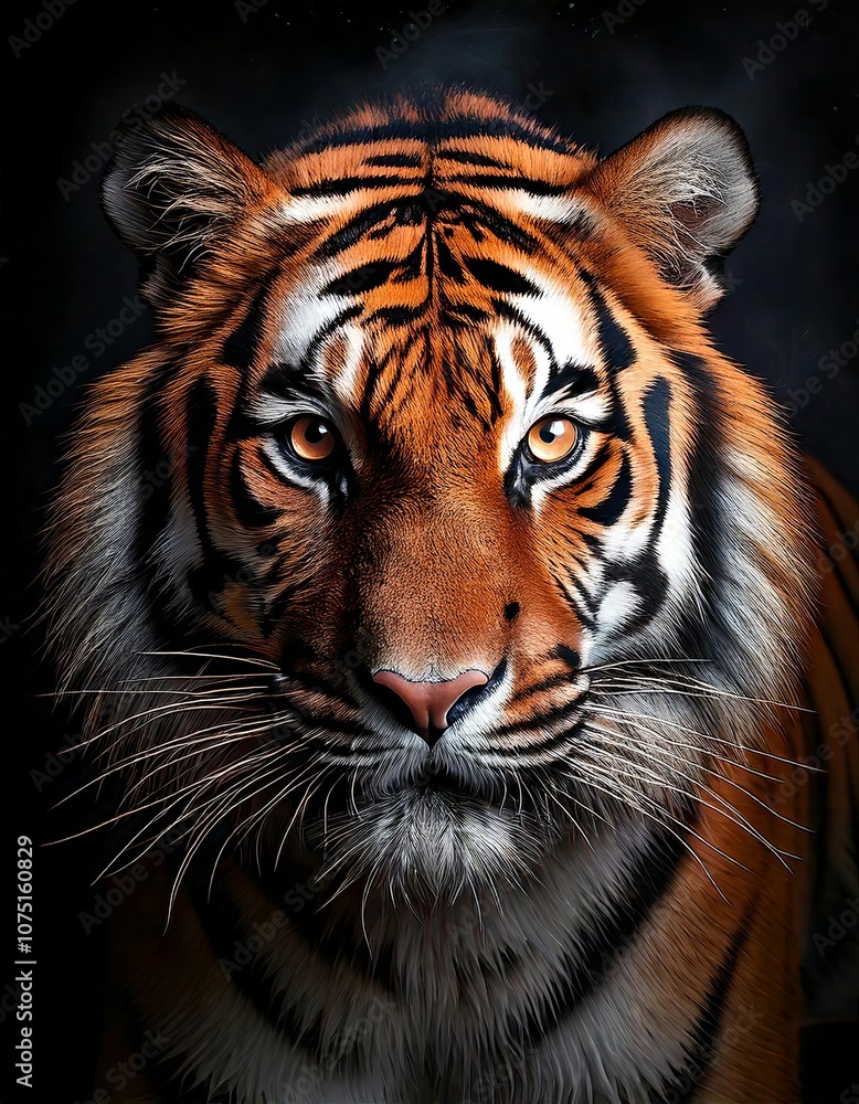 Fototapeta premium Tiger's face stared ahead.