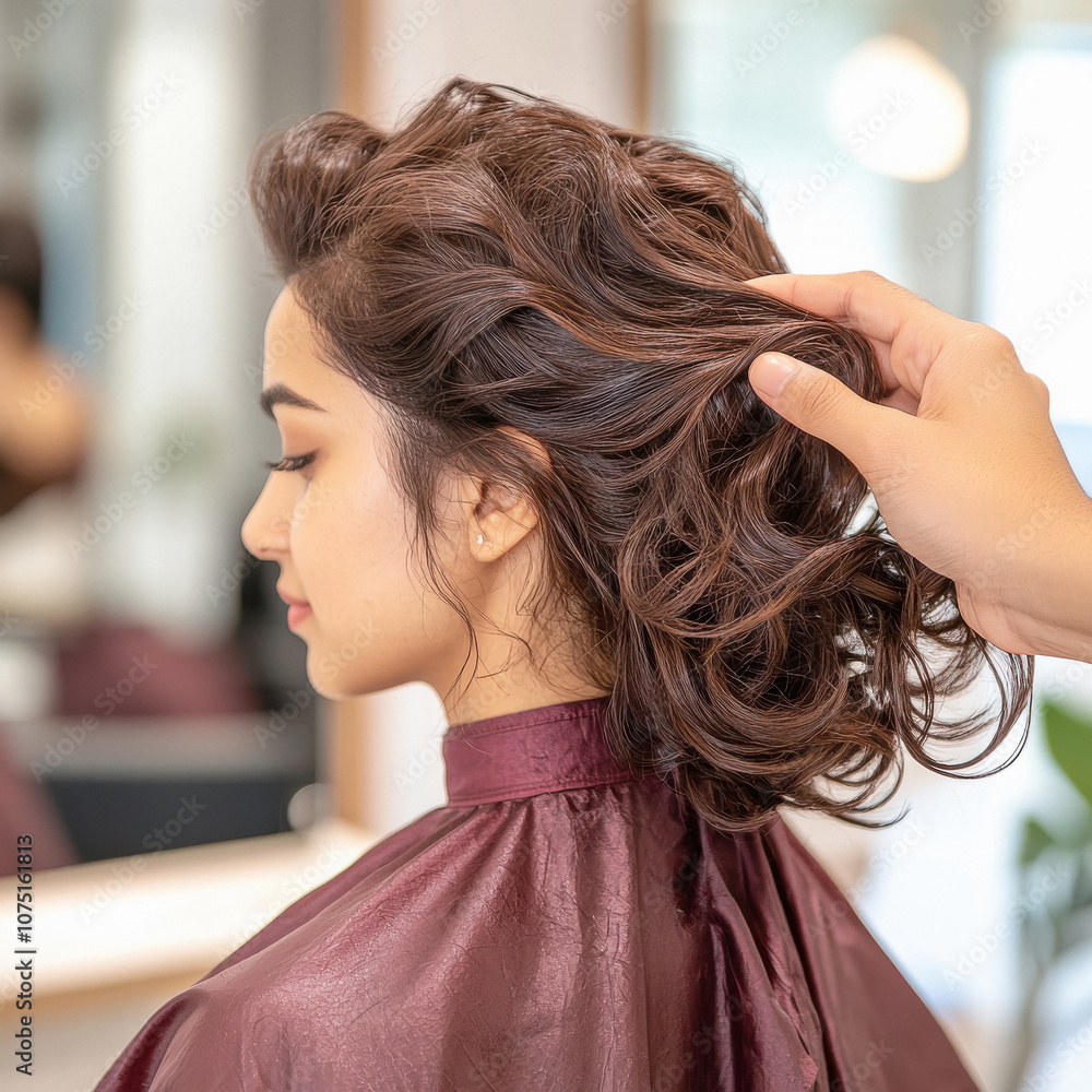Fototapeta premium indian young woman getting her hair blow dried at a salon