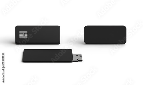 Wallpaper Mural Black plastic wafer usb card mock up, opened and closed, clipping path, 3d rendering. Visiting flash drive namecard mockup Torontodigital.ca