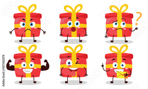 funny gift box with different expressions character design illustration