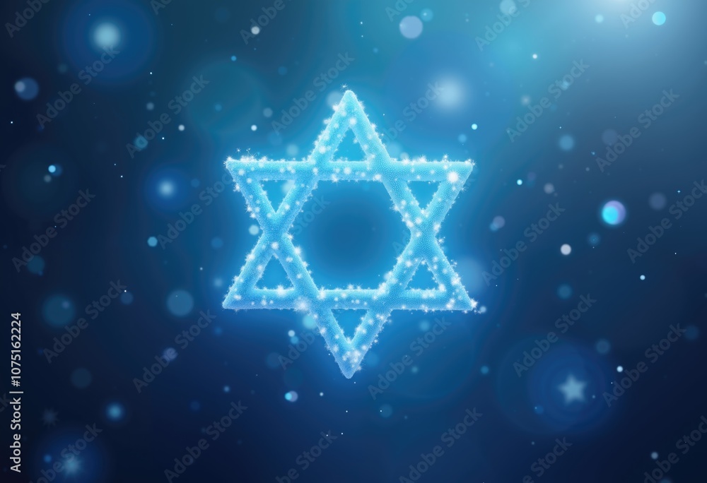 Star of David over blurred blue background with shining lights and sparkles. Symbol of Judaism. Jewish memory day. Hanukkah, Passover, Shavuot, Yom Kippur holiday. Happy Independence Day of Israel. Star of David over blurred blue background with shining lights and sparkles. Symbol of Judaism. Jewish memory day. Hanukkah, Passover, Shavuot, Yom Kippur holiday. Happy Independence Day of Israel.