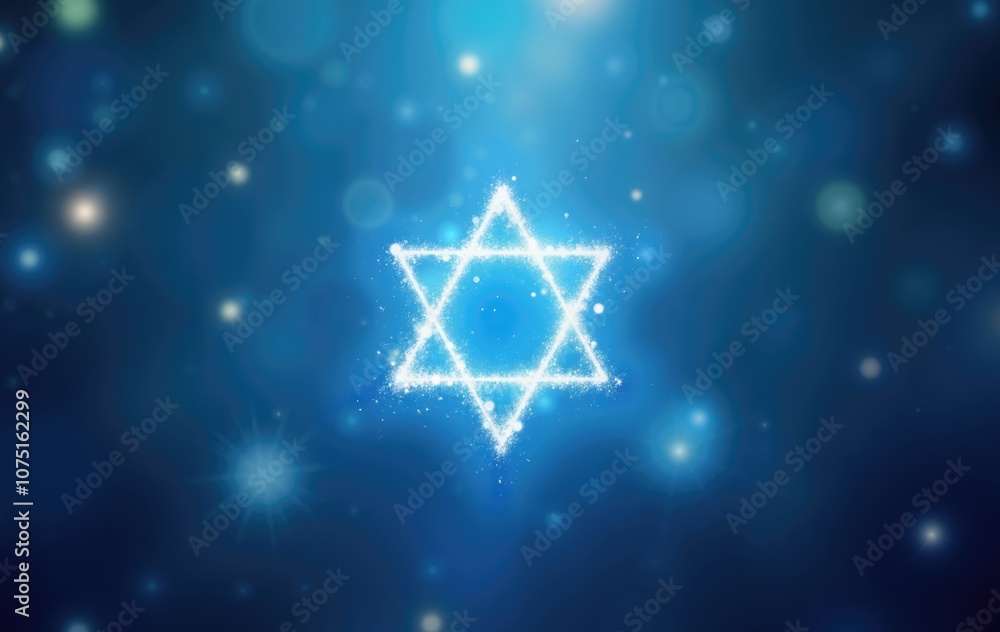 Star of David over blurred blue background with shining lights and sparkles. Symbol of Judaism. Jewish memory day. Hanukkah, Passover, Shavuot, Yom Kippur holiday. Happy Independence Day of Israel. Star of David over blurred blue background with shining lights and sparkles. Symbol of Judaism. Jewish memory day. Hanukkah, Passover, Shavuot, Yom Kippur holiday. Happy Independence Day of Israel.