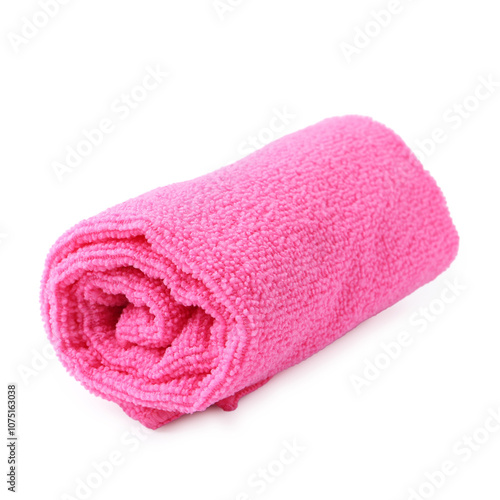 Clean pink microfiber cloth isolated on white