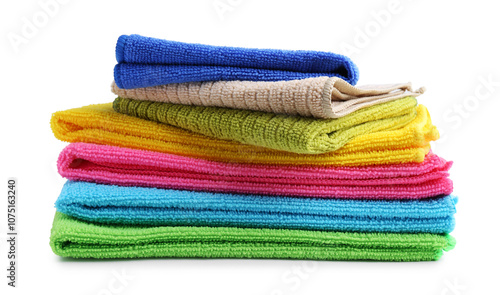 Stack different microfiber cloths isolated on white