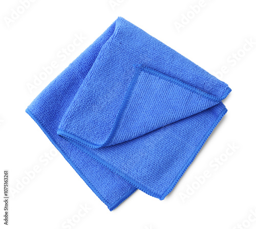 Obraz na plátně Clean blue microfiber cloth isolated on white, top view