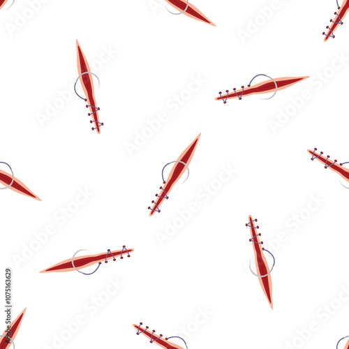 Seamless pattern of surgical wounds closing with sutures, ideal for medical or healthcare related designs