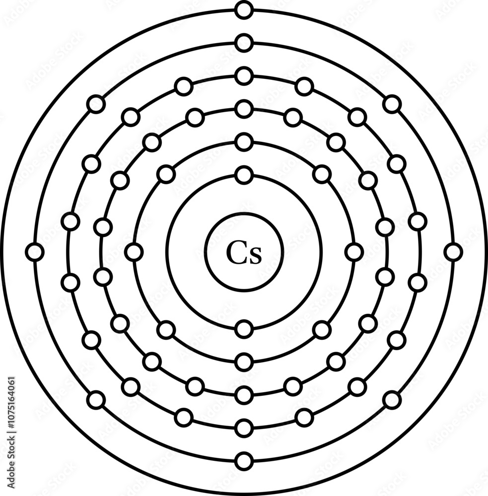 Caesium Cs electronic configuration, shell diagram vector illustration Caesium Cs electronic configuration, shell diagram vector illustration
