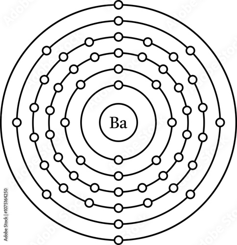Barium Ba electronic configuration, shell diagram vector illustration