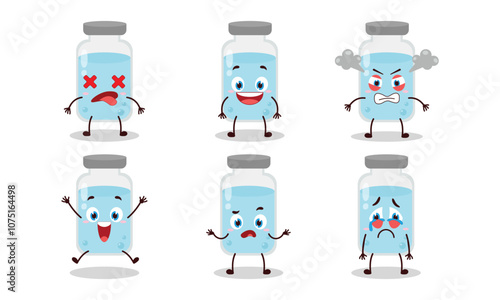 cute medicine vial bottle with many expressions design illustration