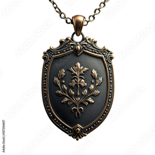 Ornate Vintage-Style Floral Crest Pendant Necklace