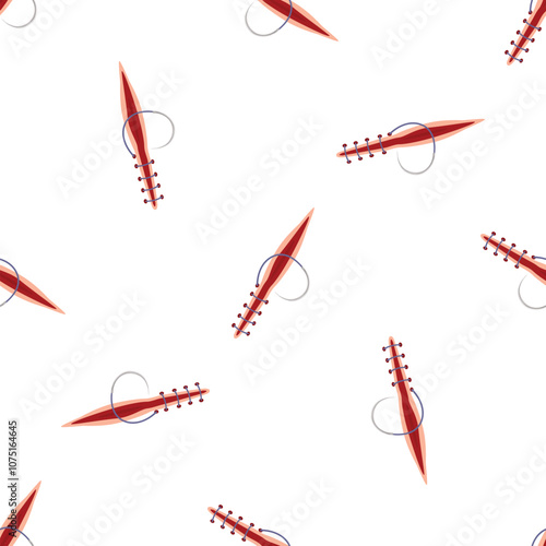 Seamless pattern of a surgical wound closed with stitches, representing postoperative care and skin healing