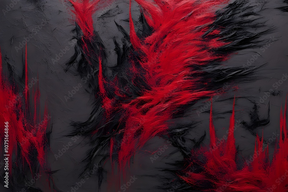 A dramatic blend of crimson black and dark gray with sharp jagged brush strokes, Ai Generated A dramatic blend of crimson black and dark gray with sharp jagged brush strokes, Ai Generated