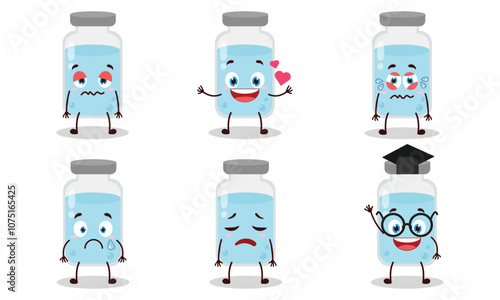 funny medicine vial bottle character with different pose activity design illustration