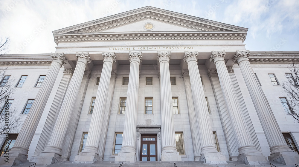 Government Building Facade with Stone Pillars Government Building Facade with Stone Pillars