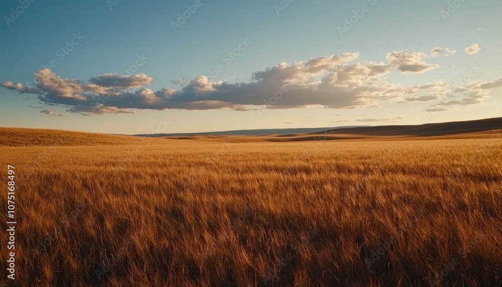 Golden wheat fields stretching into the horizon under a soft and cloudy sky Golden wheat fields stretching into the horizon under a soft and cloudy sky