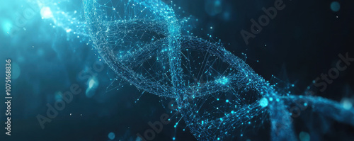 Obraz na płótnie Blue background with a DNA double helix and digital network, a science or technology concept for medical research. w salonie