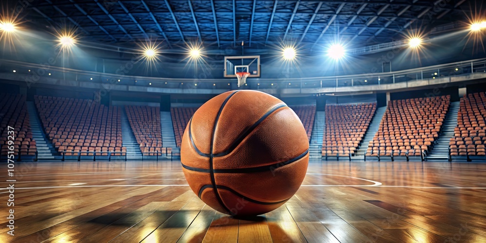 Basketball in an Empty Sports Arena During Game Time Basketball in an Empty Sports Arena During Game Time