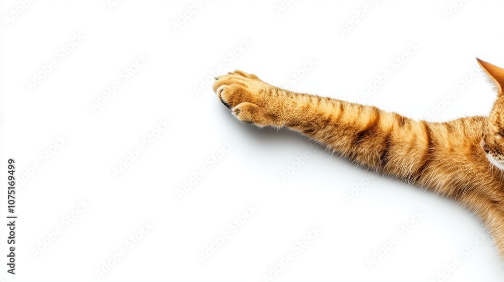 Cat Paw Reaching Out on Plain White Background Cat Paw Reaching Out on Plain White Background