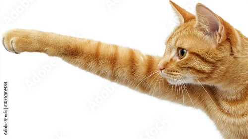 Cat Paw Reaching Out Against White Background