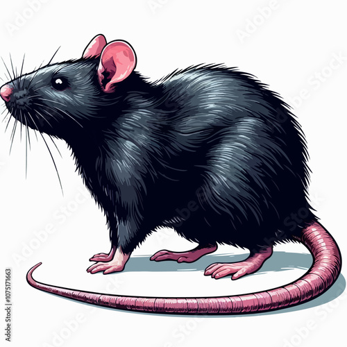 black rat on white background