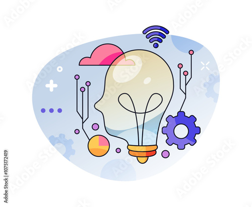 AI with ability to critical thinking, problem solving, and development. Vector artificial intelligence technologies in business, futuristic invention to help with everyday tasks at work