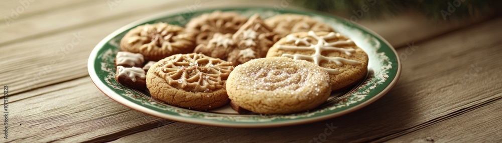 A festive plate of assorted cookies arranged on a decorative dish. A festive plate of assorted cookies arranged on a decorative dish.