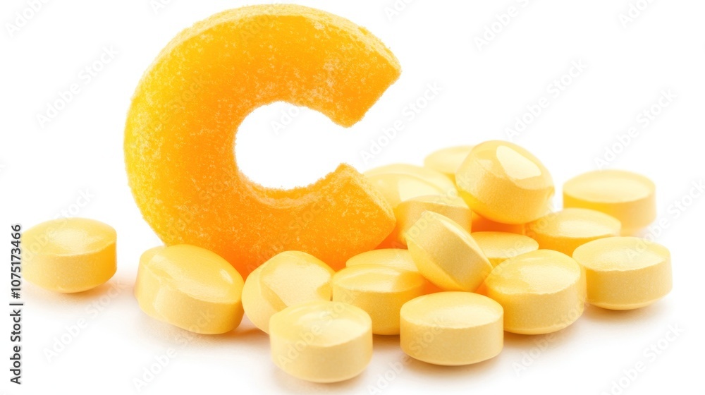 A large vitamin C tablet in the shape of a A large vitamin C tablet in the shape of a