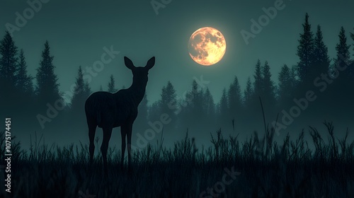 Watercolor image of a forest at night with wildlife visible under the moonlight, illustrating the connection between Earth Hour and nature preservation