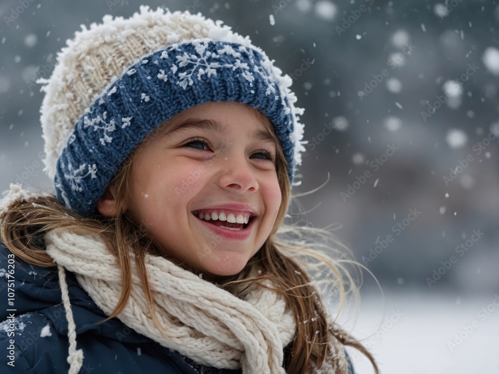A happy girl in cozy winter clothes laughs as she tosses snow into the air, enjoying a bright, snowy day with pure joy and wonder on her face A happy girl in cozy winter clothes laughs as she tosses snow into the air, enjoying a bright, snowy day with pure joy and wonder on her face