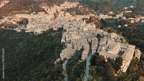 Drove view over the ancient medieval village of Arpino that gave birth to the famous Roman writer Cicero