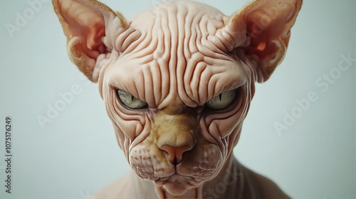 Unique Cat with Wrinkled Skin and Serious Expression