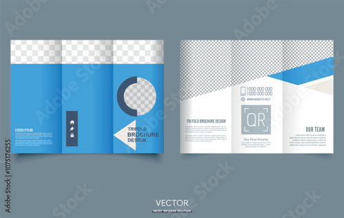 Corporate Trifold business flyer template design, report leaflets cover brochure pamphlet annual, a4 print layout with blue color. Flyer for printing. Easy to edit file. Vector graphics.