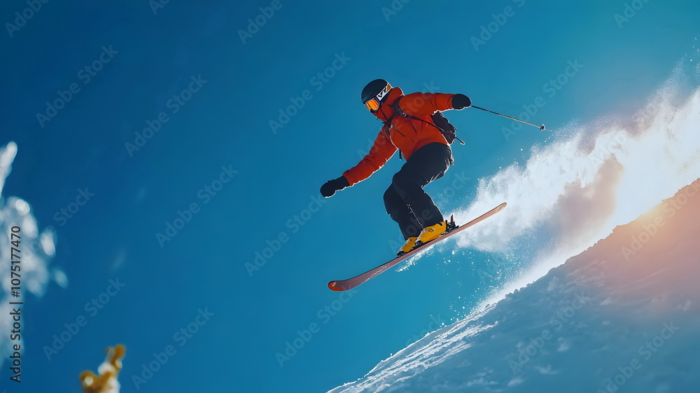 Adventurous Skiing Action In Vibrant Winter Landscape Adventurous Skiing Action In Vibrant Winter Landscape