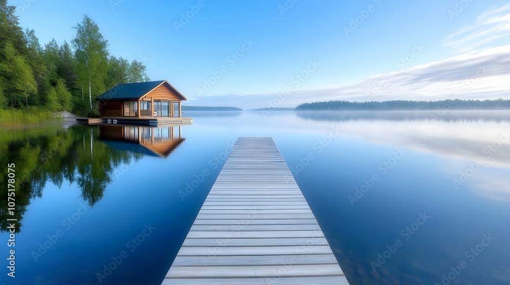 Fototapeta premium Autumn's fiery embrace paints the forest, reflected in tranquil waters