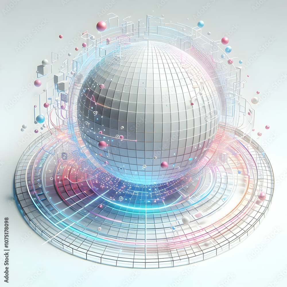 Obraz premium 3D Plain White Background with Holographic Digital Padlock, Minimalist Design for Business Security, Leadership Responsibility, Ample Copy Space for Financial Ads, Versatile Marketing Solution