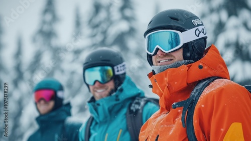 Skiers enjoying the snowy mountains with vibrant winter gear.