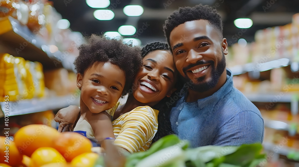 Fototapeta premium Family Smiling Together Natural Grocery Shopping Experience Joyful Bonding