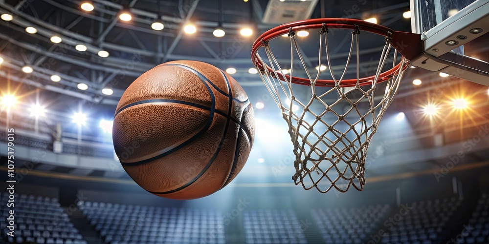 Dramatic Basketball Shot in an Indoor Arena Dramatic Basketball Shot in an Indoor Arena