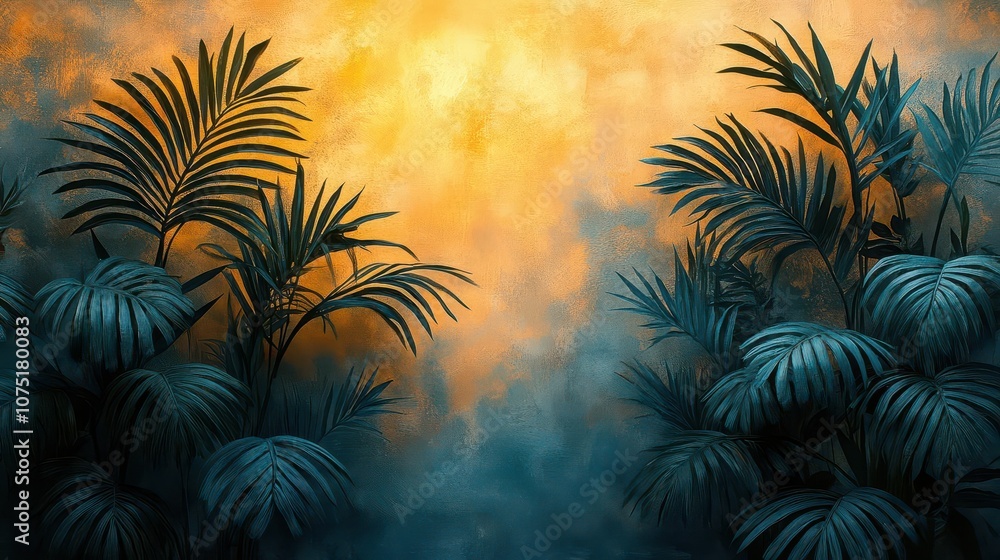 Naklejka premium shadow patterns of palm leaves gracefully cut out against a soft, light background, creating a play of light and dark, evoking a sense of tropical tranquility