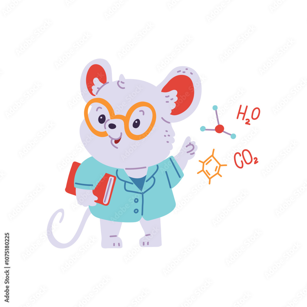 Cute scientist mouse with big glasses and a red book. Cute scientist mouse with big glasses and a red book.