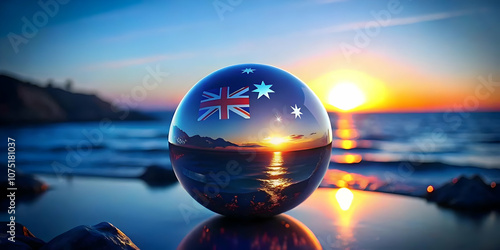 Serene Australian Coastal Sunset Plain Background for Photo Stock Concept, Minimalistic Design with Ample Copy Space, Symbolizing Natural Beauty and National Pride for Australia Day