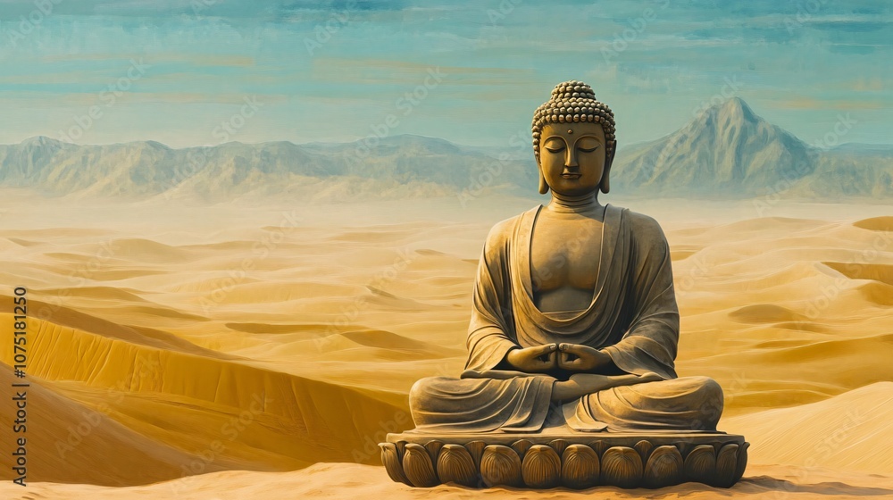 Fototapeta premium Buddha Statue in Desert Landscape