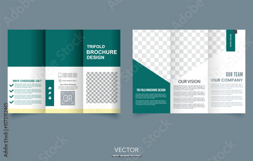 Corporate trifold business brochure. Green flyer. Flyer for printing. Easy to edit file. Vector graphics.