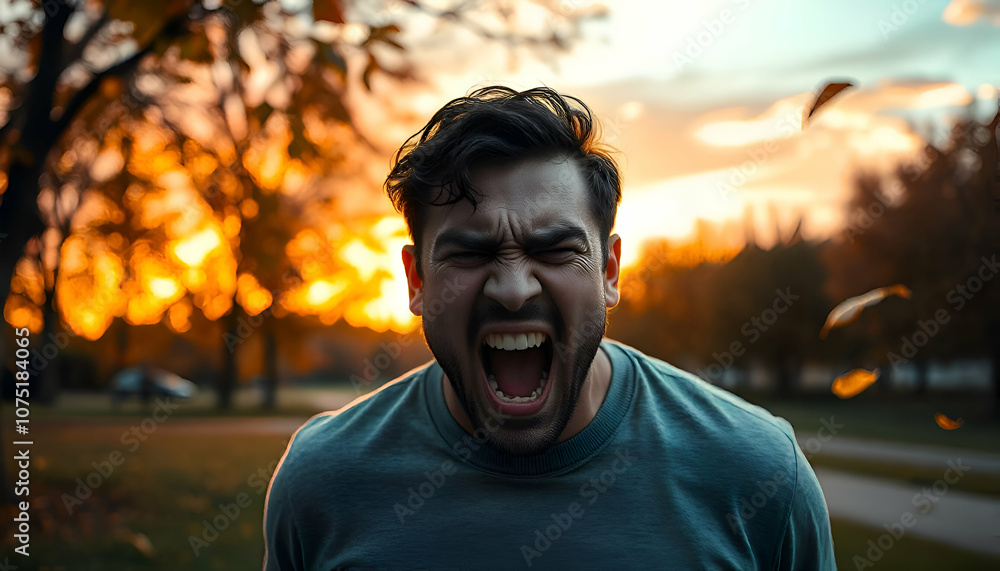 Angry man screaming with intense expression Angry man screaming with intense expression