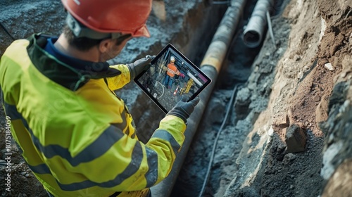 Construction Worker Using Tablet
