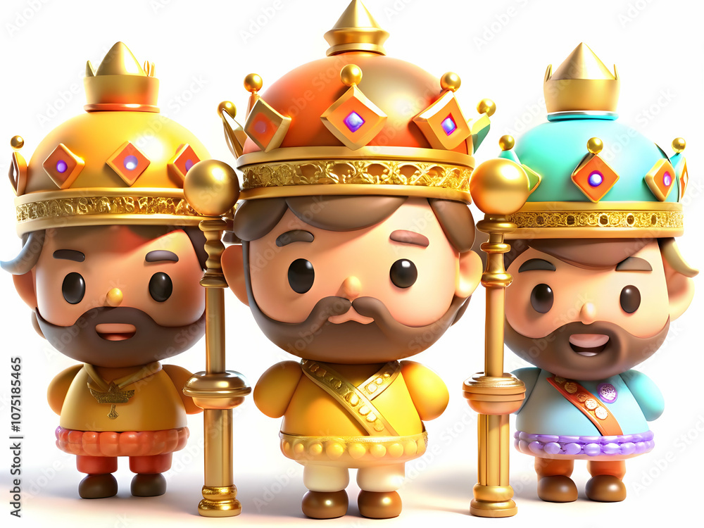 Naklejka premium Close Up of Reyes Magos Ceremonial Scepters Detailed Ornate Designs Symbolic Significance for Magazine Advertisements Banners Blank Space for Text Photo Stock Concept