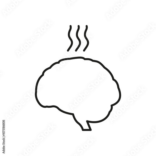 Brain with Steam Line Icon. Mental Stress Concept Outline Symbol. Overheating Brain and Cognitive Pressure Sign. Editable Stroke. Isolated Vector Illustration