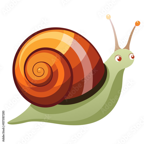 A cute cartoon snail with a brown shell and green body